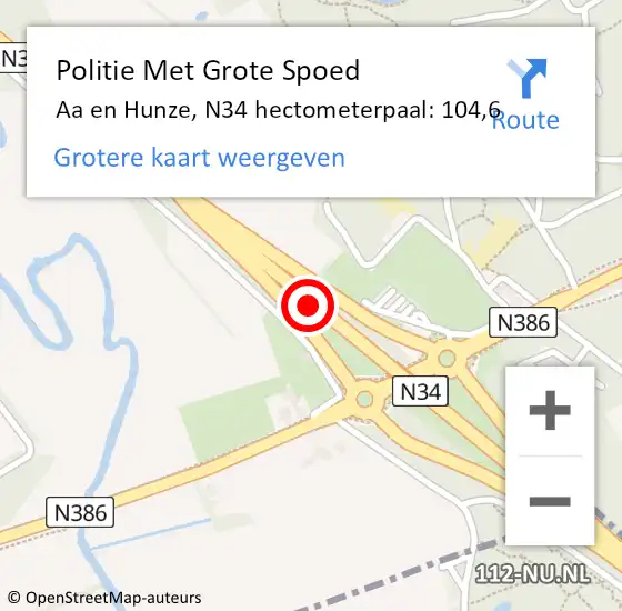 Locatie op kaart van de 112 melding: Politie Met Grote Spoed Naar Aa en Hunze, N34 hectometerpaal: 104,6 op 2 februari 2024 14:14