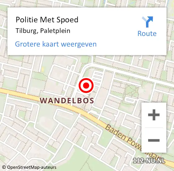 Locatie op kaart van de 112 melding: Politie Met Spoed Naar Tilburg, Paletplein op 2 februari 2024 14:26
