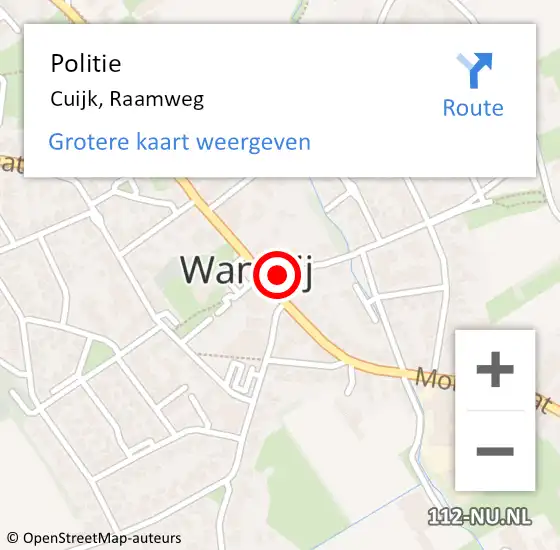 Locatie op kaart van de 112 melding: Politie Cuijk, Raamweg op 2 februari 2024 14:49