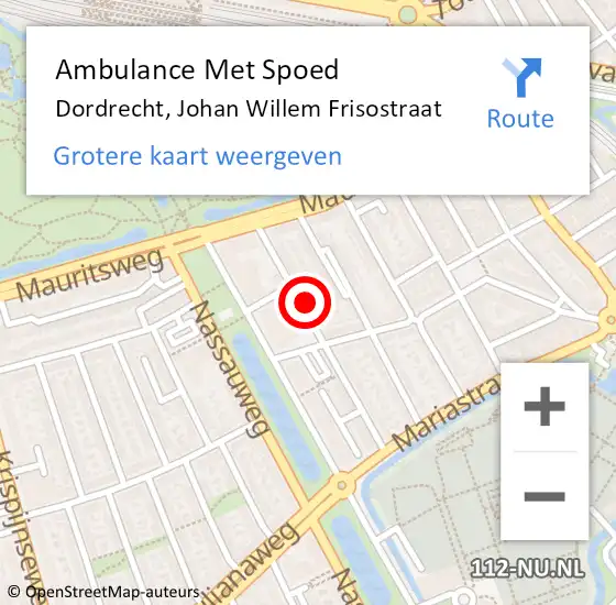 Locatie op kaart van de 112 melding: Ambulance Met Spoed Naar Dordrecht, Johan Willem Frisostraat op 2 februari 2024 15:02