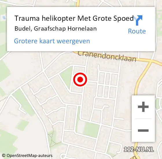 Locatie op kaart van de 112 melding: Trauma helikopter Met Grote Spoed Naar Budel, Graafschap Hornelaan op 2 februari 2024 15:13