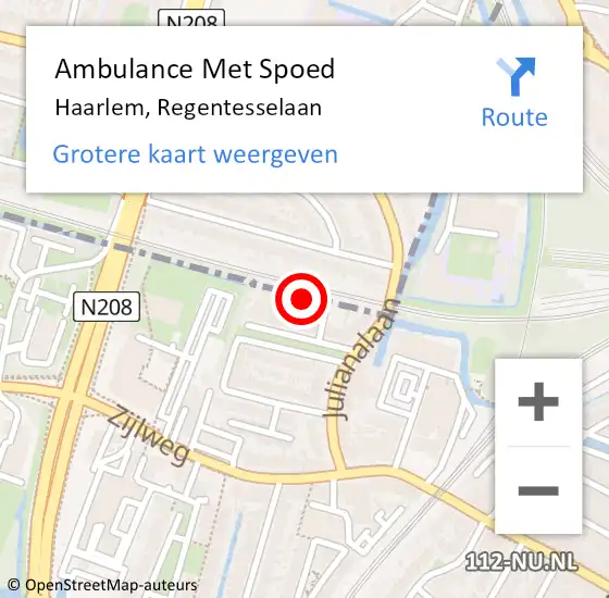 Locatie op kaart van de 112 melding: Ambulance Met Spoed Naar Haarlem, Regentesselaan op 2 februari 2024 15:43