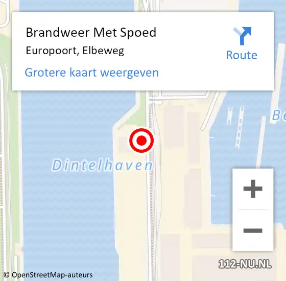 Locatie op kaart van de 112 melding: Brandweer Met Spoed Naar Europoort, Elbeweg op 2 februari 2024 15:55
