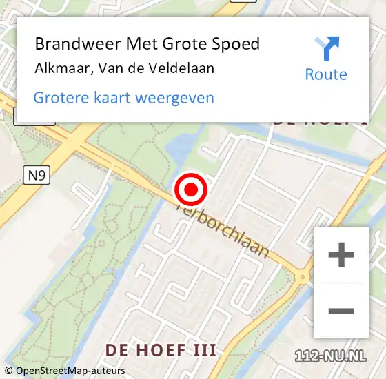 Locatie op kaart van de 112 melding: Brandweer Met Grote Spoed Naar Alkmaar, Van de Veldelaan op 2 februari 2024 16:23