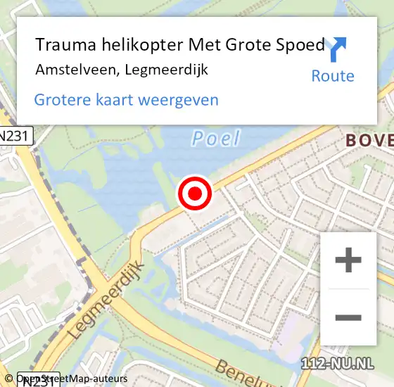 Locatie op kaart van de 112 melding: Trauma helikopter Met Grote Spoed Naar Amstelveen, Legmeerdijk op 2 februari 2024 16:41