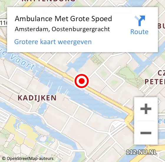 Locatie op kaart van de 112 melding: Ambulance Met Grote Spoed Naar Amsterdam, Oostenburgergracht op 2 februari 2024 16:44