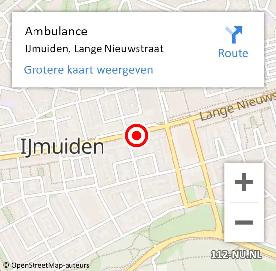 Locatie op kaart van de 112 melding: Ambulance IJmuiden, Lange Nieuwstraat op 2 februari 2024 17:08