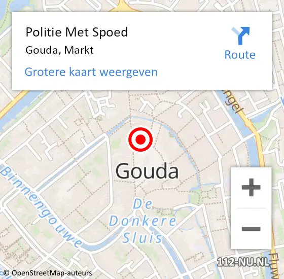 Locatie op kaart van de 112 melding: Politie Met Spoed Naar Gouda, Markt op 2 februari 2024 20:35