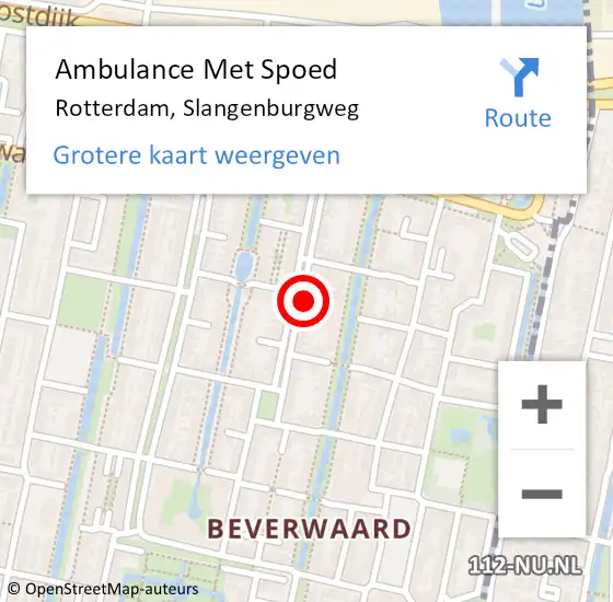 Locatie op kaart van de 112 melding: Ambulance Met Spoed Naar Rotterdam, Slangenburgweg op 2 februari 2024 20:48