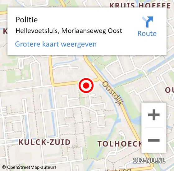 Locatie op kaart van de 112 melding: Politie Hellevoetsluis, Moriaanseweg Oost op 2 februari 2024 21:35