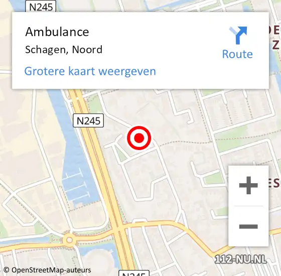 Locatie op kaart van de 112 melding: Ambulance Schagen, Noord op 2 februari 2024 22:48
