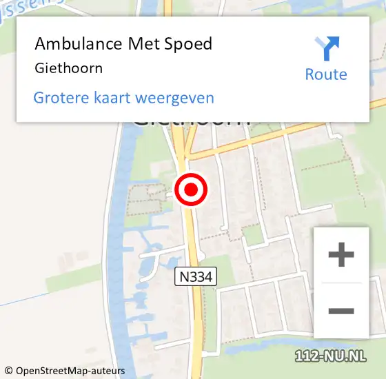 Locatie op kaart van de 112 melding: Ambulance Met Spoed Naar Giethoorn op 3 februari 2024 01:36
