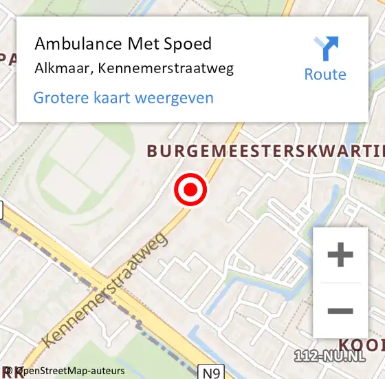 Locatie op kaart van de 112 melding: Ambulance Met Spoed Naar Alkmaar, Kennemerstraatweg op 3 februari 2024 01:46