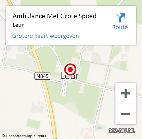 Locatie op kaart van de 112 melding: Ambulance Met Grote Spoed Naar Leur op 3 februari 2024 08:38