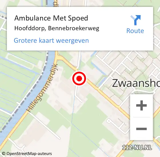 Locatie op kaart van de 112 melding: Ambulance Met Spoed Naar Hoofddorp, Bennebroekerweg op 3 februari 2024 08:43