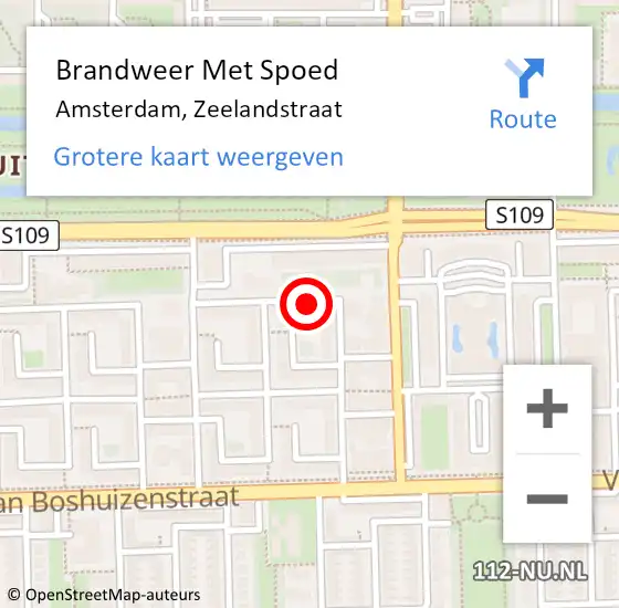 Locatie op kaart van de 112 melding: Brandweer Met Spoed Naar Amsterdam, Zeelandstraat op 3 februari 2024 09:21