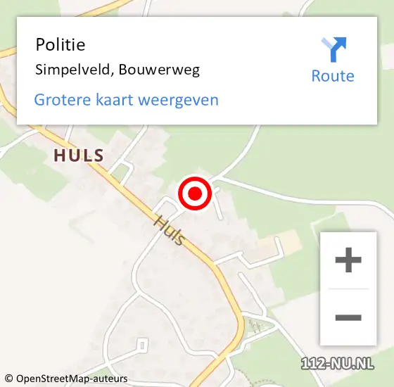 Locatie op kaart van de 112 melding: Politie Simpelveld, Bouwerweg op 3 februari 2024 09:24