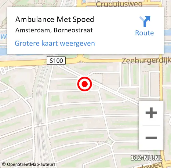Locatie op kaart van de 112 melding: Ambulance Met Spoed Naar Amsterdam, Borneostraat op 3 februari 2024 09:36