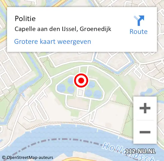 Locatie op kaart van de 112 melding: Politie Capelle aan den IJssel, Groenedijk op 3 februari 2024 09:41
