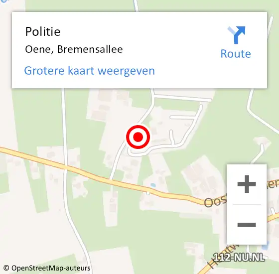 Locatie op kaart van de 112 melding: Politie Oene, Bremensallee op 3 februari 2024 10:41