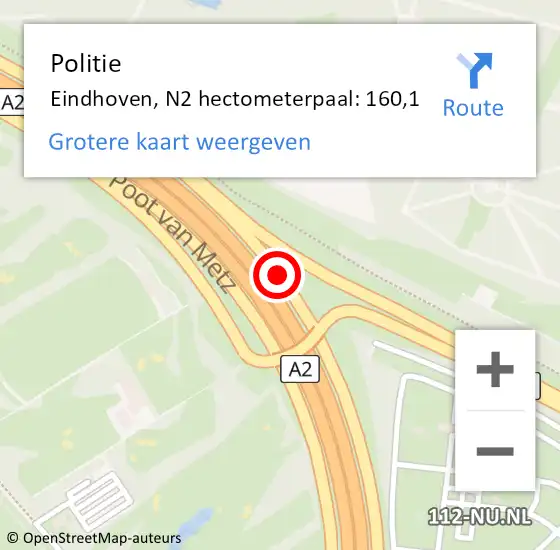 Locatie op kaart van de 112 melding: Politie Eindhoven, N2 hectometerpaal: 160,1 op 3 februari 2024 10:52