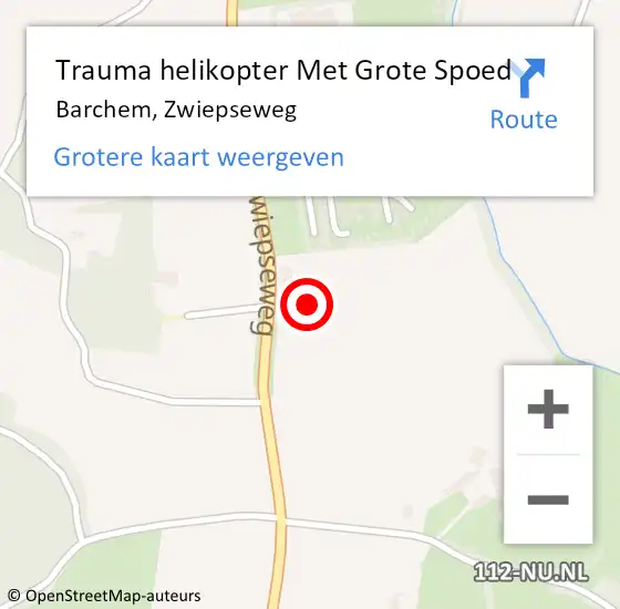 Locatie op kaart van de 112 melding: Trauma helikopter Met Grote Spoed Naar Barchem, Zwiepseweg op 3 februari 2024 10:53