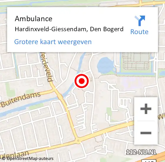Locatie op kaart van de 112 melding: Ambulance Hardinxveld-Giessendam, Den Bogerd op 3 februari 2024 10:59