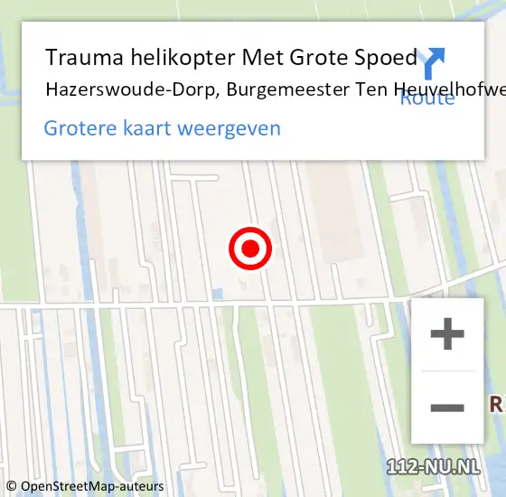 Locatie op kaart van de 112 melding: Trauma helikopter Met Grote Spoed Naar Hazerswoude-Dorp, Burgemeester Ten Heuvelhofweg op 3 februari 2024 11:28