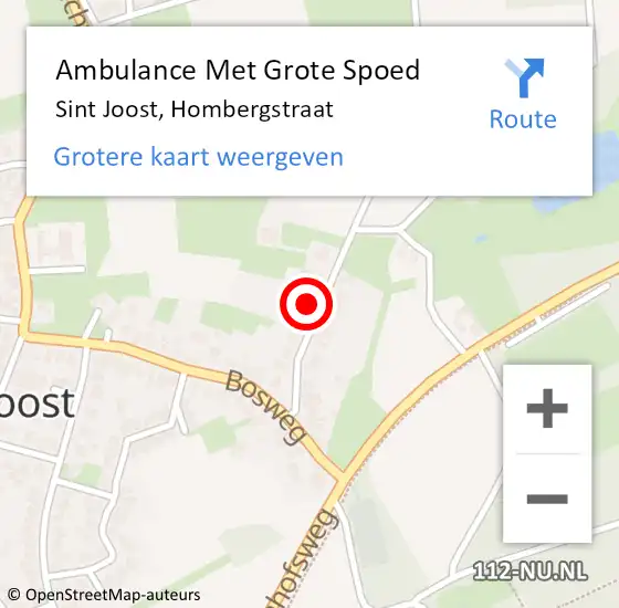 Locatie op kaart van de 112 melding: Ambulance Met Grote Spoed Naar Sint Joost, Hombergstraat op 3 februari 2024 11:53