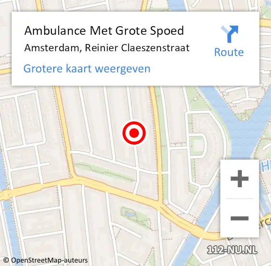 Locatie op kaart van de 112 melding: Ambulance Met Grote Spoed Naar Amsterdam, Reinier Claeszenstraat op 3 februari 2024 12:15