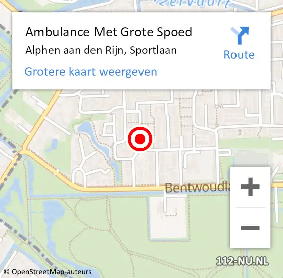 Locatie op kaart van de 112 melding: Ambulance Met Grote Spoed Naar Alphen aan den Rijn, Sportlaan op 3 februari 2024 12:19