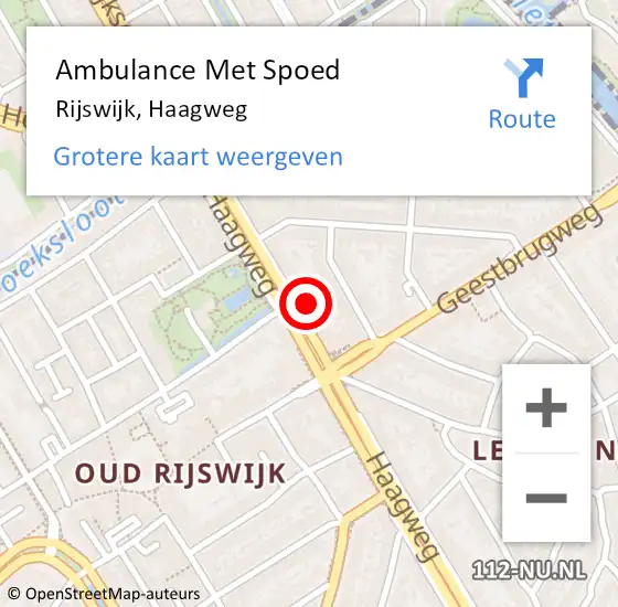 Locatie op kaart van de 112 melding: Ambulance Met Spoed Naar Rijswijk, Haagweg op 3 februari 2024 12:32
