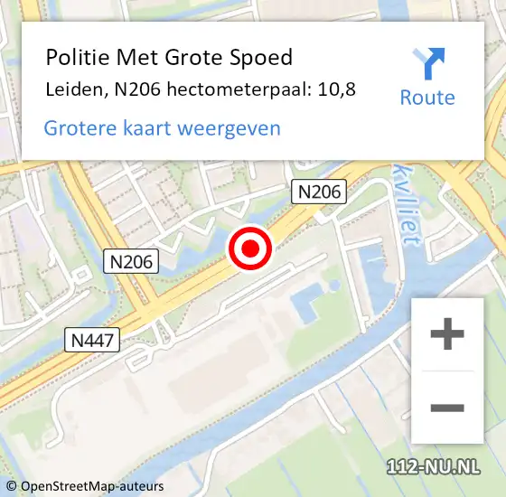 Locatie op kaart van de 112 melding: Politie Met Grote Spoed Naar Leiden, N206 hectometerpaal: 10,8 op 3 februari 2024 12:56