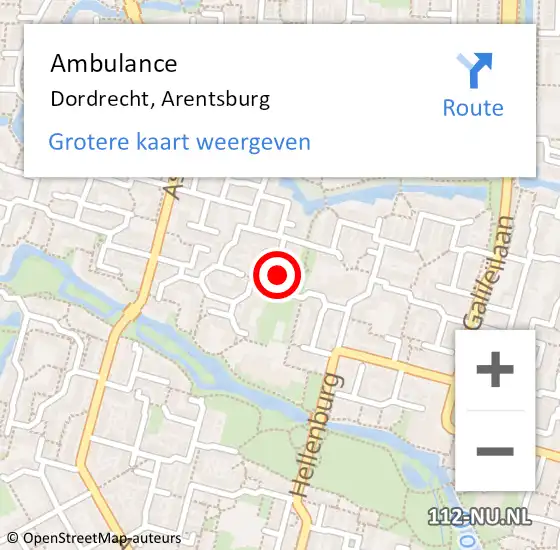 Locatie op kaart van de 112 melding: Ambulance Dordrecht, Arentsburg op 3 februari 2024 13:29