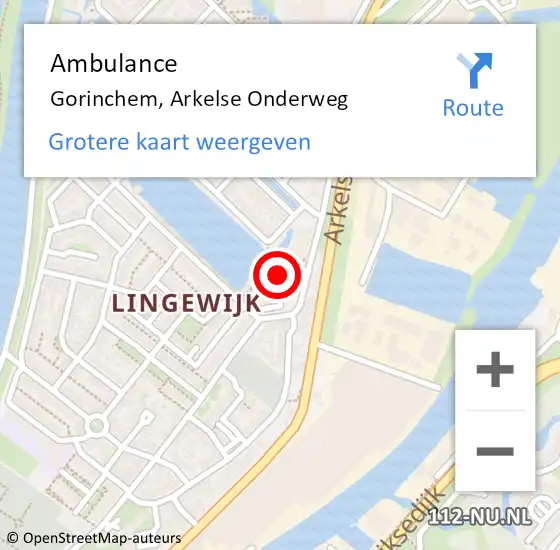 Locatie op kaart van de 112 melding: Ambulance Gorinchem, Arkelse Onderweg op 3 februari 2024 14:25