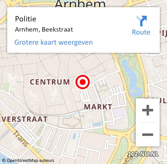 Locatie op kaart van de 112 melding: Politie Arnhem, Beekstraat op 3 februari 2024 15:06