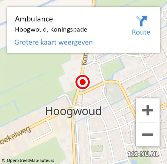 Locatie op kaart van de 112 melding: Ambulance Hoogwoud, Koningspade op 3 februari 2024 15:40