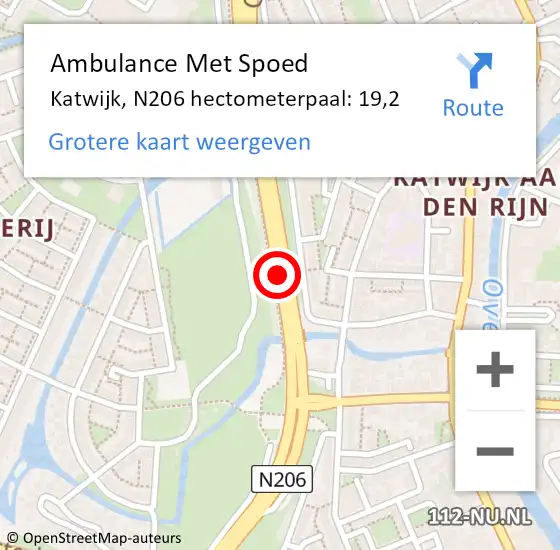 Locatie op kaart van de 112 melding: Ambulance Met Spoed Naar Katwijk, N206 hectometerpaal: 19,2 op 3 februari 2024 16:36