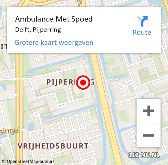 Locatie op kaart van de 112 melding: Ambulance Met Spoed Naar Delft, Pijperring op 3 februari 2024 18:20