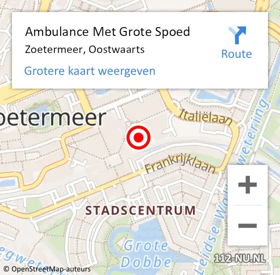 Locatie op kaart van de 112 melding: Ambulance Met Grote Spoed Naar Zoetermeer, Oostwaarts op 3 februari 2024 18:53