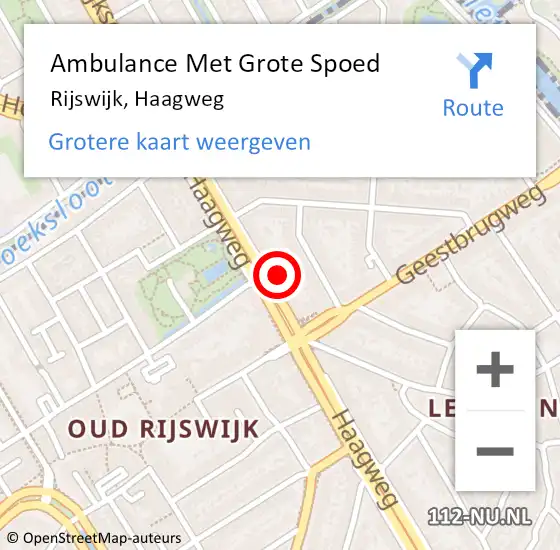 Locatie op kaart van de 112 melding: Ambulance Met Grote Spoed Naar Rijswijk, Haagweg op 3 februari 2024 19:17