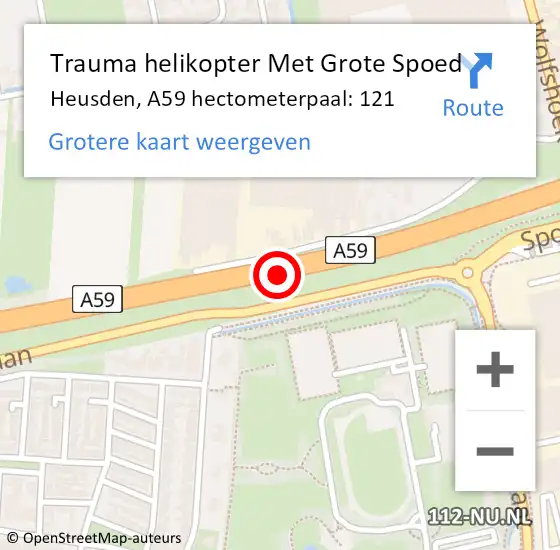 Locatie op kaart van de 112 melding: Trauma helikopter Met Grote Spoed Naar Heusden, A59 hectometerpaal: 121 op 3 februari 2024 19:37