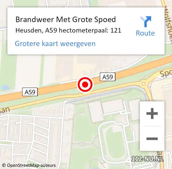 Locatie op kaart van de 112 melding: Brandweer Met Grote Spoed Naar Heusden, A59 hectometerpaal: 121 op 3 februari 2024 19:39