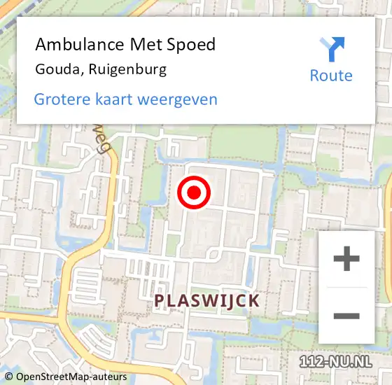 Locatie op kaart van de 112 melding: Ambulance Met Spoed Naar Gouda, Ruigenburg op 3 februari 2024 20:08