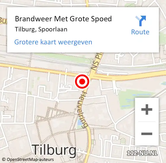 Locatie op kaart van de 112 melding: Brandweer Met Grote Spoed Naar Tilburg, Spoorlaan op 3 februari 2024 20:16