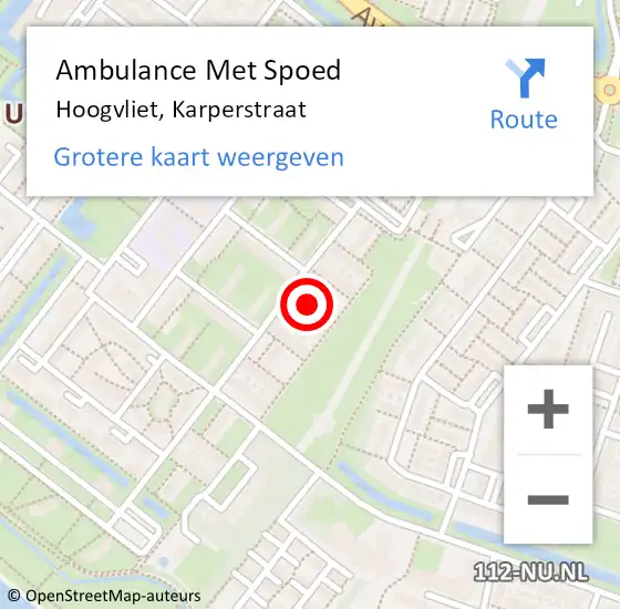 Locatie op kaart van de 112 melding: Ambulance Met Spoed Naar Hoogvliet, Karperstraat op 3 februari 2024 20:29