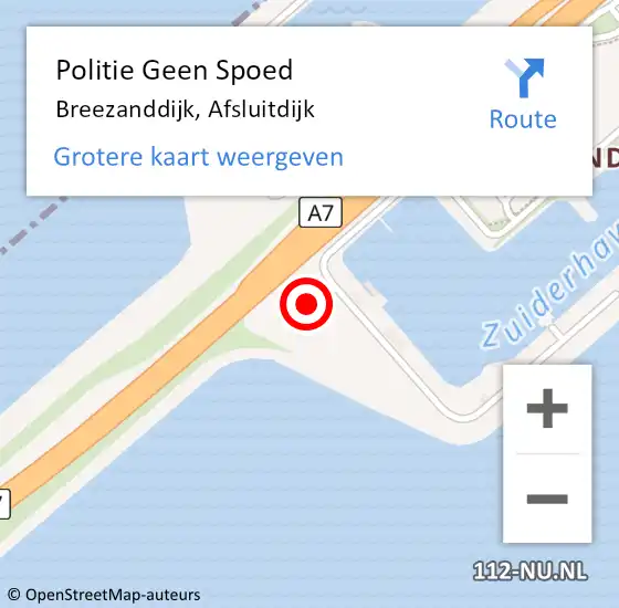 Locatie op kaart van de 112 melding: Politie Geen Spoed Naar Breezanddijk, Afsluitdijk op 3 februari 2024 21:49