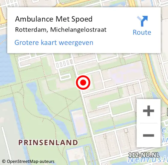Locatie op kaart van de 112 melding: Ambulance Met Spoed Naar Rotterdam, Michelangelostraat op 3 februari 2024 22:29