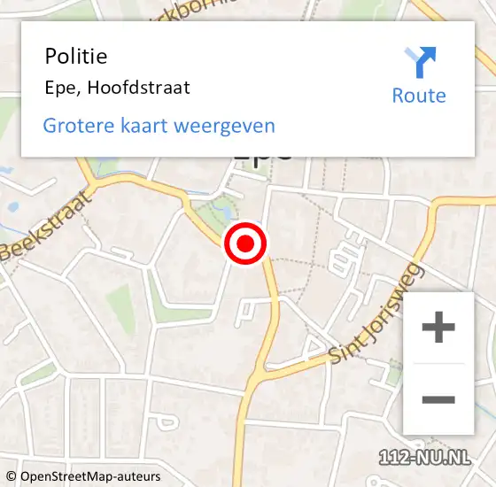 Locatie op kaart van de 112 melding: Politie Epe, Hoofdstraat op 3 februari 2024 23:57