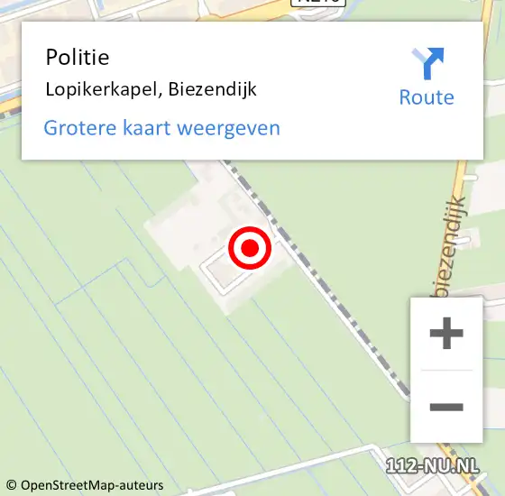 Locatie op kaart van de 112 melding: Politie Lopikerkapel, Biezendijk op 4 februari 2024 00:35